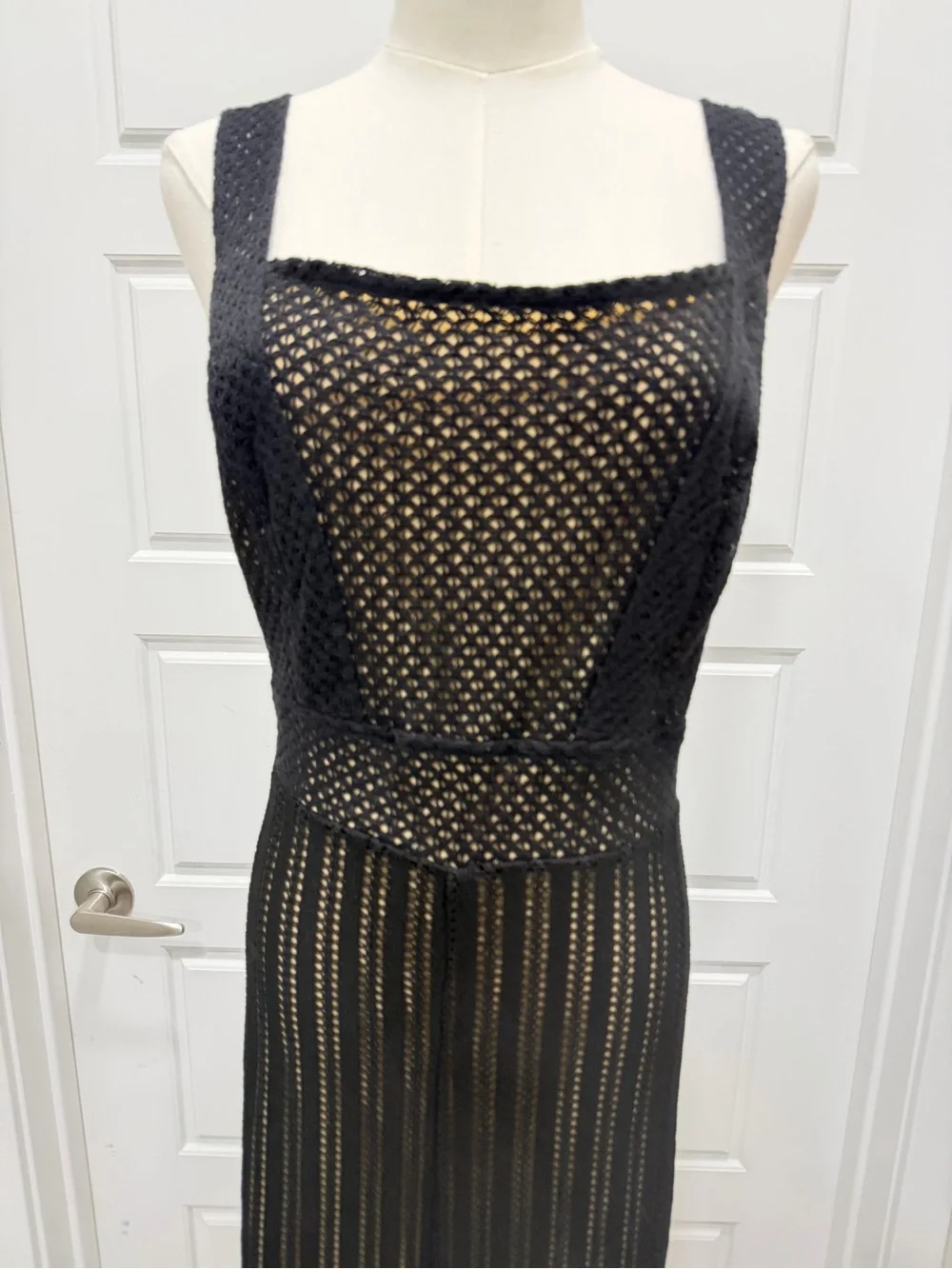 Venus Black Wide-Leg Knit Jumpsuit with Nude Lining